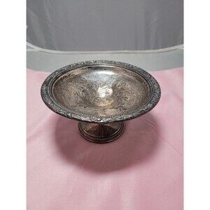 Vintage Sterling  Pedestal Candy Dish Repousse Rim Etched Engraved Design